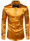 PARKLEES Herren Glänzend Slim Fit Satin Langarmhemd Frezeit Business Hemd für Party Nachtclub CL14 Golden L