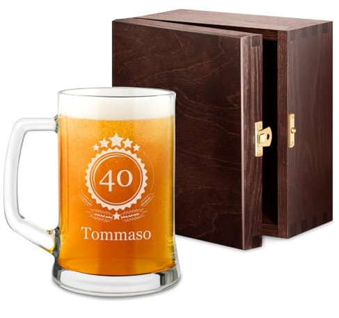 Maverton Boccale per la Birra in vetro con personalizzazione - capienza 500 ml idea regalo per il compleanno - H12 cm x Ø8,5 cm - Perfetto per ogni uomo amante della buona Birra - 5 stelle