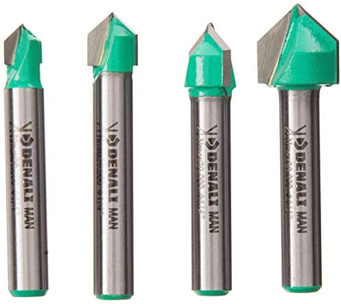 Amazon-Marke - Denali V-Nutfräser-Bit-Set, 1/4 Zoll (63 mm) , 90 Grad, 4 Stück