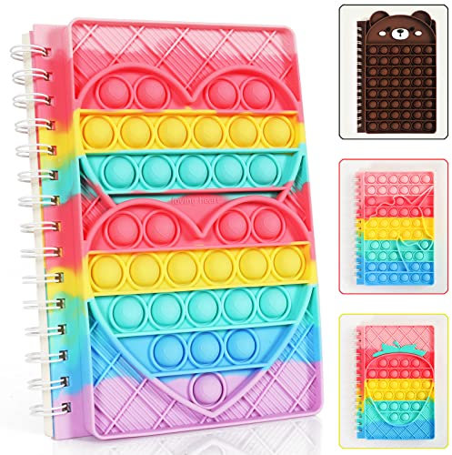 ZHIHUI Pop It Notebook, Fidget Toy Spielzeug Silikon Push Bubbles Notebook Sensory Squeeze, A5 Spirale Notizblock, Portable Pop Fidget Toy It Notizheft Relieve Stress für Schule Office