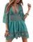 Womens Beach Dresses Crochet Lace Bikini Cover Up See Through Hollow Out Floral Beachwear 3/4 Sleeve Green