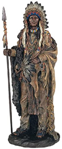 ICE ARMOR Indianer-Statue, Indianer-Krieger mit Speer, 35,6 cm hoch, Dekoration für Büro, Schreibtisch, Zuhause, Wohnzimmer, Tischdekoration, perfektes Einweihungsgeschenk für neues Zuhause