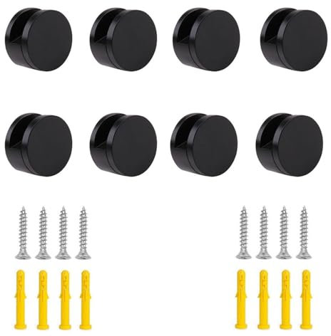 Ykendz Lot de 8 clips de montage pour miroir, support mural de forme ronde, clips de serrage, support de serrage pour miroir de commode pour miroir de 5 à 11 mm d'épaisseur (noir)