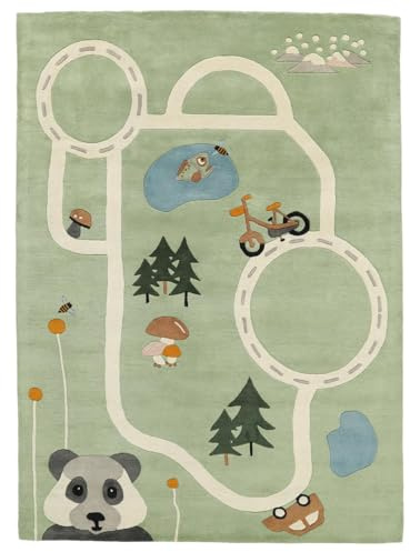 RugVista Bear World Kinderteppich, 170 x 240 cm, Hell Grün | Moderne, Rechteckig, Niedriger Stapel, Nur chemische Reinigung, Oeko-Tex 100, Ohne gefährliche Chemikalien, Kinderzimmer