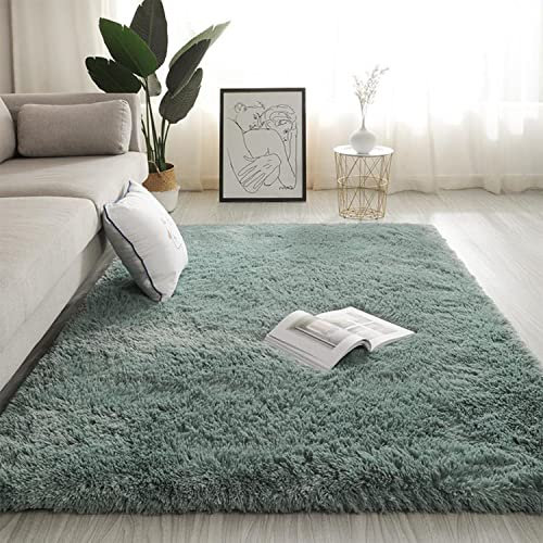 Jyswx Shaggy Teppich Wohnzimmer - Hochflor Flauschig Teppiche Waschbar - Moderne Langflor Teppich für Wohnzimmer, Schlafzimmer, Korridor, Schlafsaal, Größe:120 x 160 cm, Farbe: Cyan