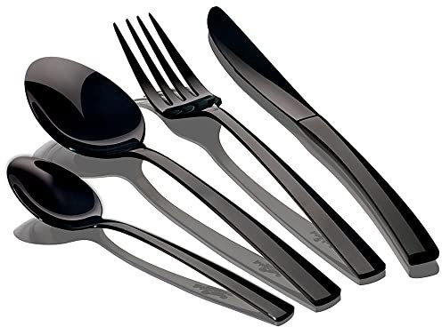 Berlinger Haus Deep Black Cubertería Negra Completa 24 Piezas Acero Inoxidable, Juego Cubiertos 6 Personas, Hogar, Camping, Hoteles, Acabado Espejo Pulido Brillante, Diseño Moderno y Elegante