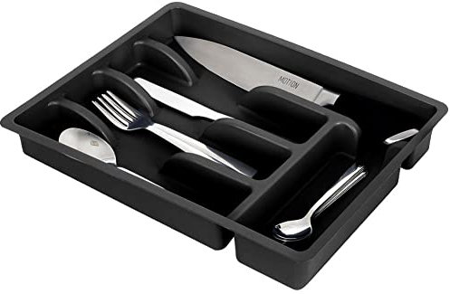 Vilde Schubladeneinsatz Besteckkasten Besteckeinsatz Besteck-Organizer Küchen-Organizer mit 5 Fächern schwarz 36 x 25,5 x 6 cm.