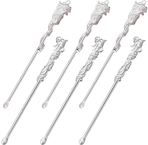 JKJF 6 Stück Mini Löffel Schaufel Micro Scoop Metall Schnupf Löffel Vintage Tiny Powder Löffel Scoops Mini Löffel Schlüsselanhänger Halskette Anhänger Charms für Gewürze Sand Salze - Drache Phönix
