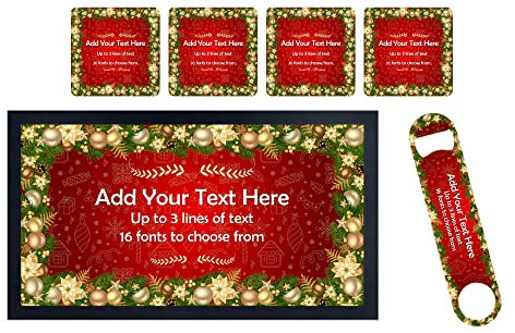 ShopQuality4U Personalise Christmas Bar Runner Mat, optional: Matching Bottle Opener, Drinks Coasters, Gift Set | Beer Gifts Home Bar Accessories for Pub Bars Man Cave Him Her Gin Oclock