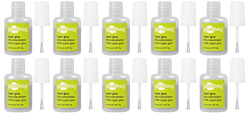 GOOBAY Lot de 10 Flacons Super glue Cyanoacrylate 10g avec pinceau