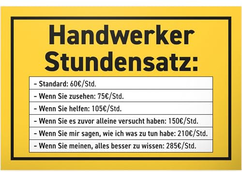DankeDir! Handwerker Stundensatz - 30 x 20 cm Schild - Geschenk Geburtstag Männer Freund Geburtstagsgeschenk - Geburtstagsdeko Handwerk Geburtstagskarte Geschenkidee lustig
