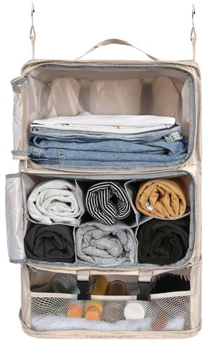 Surblue Hängeregal Reisetasche Kompressionspackwürfel für Koffer Zusammenklappbar mit Erweiterungsschicht Große Kapazität Beige XXL