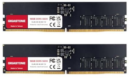 【DDR5 RAM】GIGASTONE 32GB Kit(2x16GB) DDR5 5600MHz PC5-44800 CL 46-46-46-90 1.1V UDIMM 288pin Unbuffered Non ECC Ideale PC Desktop alta prestazione Memoria Upgrade
