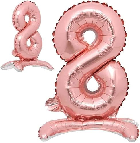 Stehende Luftballons * Zahlen 0 bis 9 * in Gold + Silber + Rosegold | 86cm groß; kein Helium nötig | Stehballons Geburtstag Deko Zahl Party Kindergeburtstag Partydeko, Farbe: Zahl 8 Rosegold