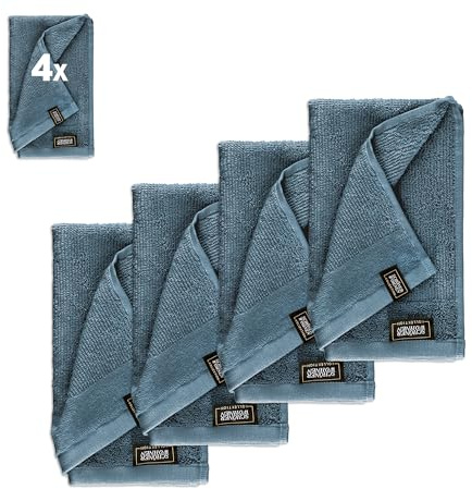 SCHÖNER WOHNEN Gästehandtücher 30x50 blau - Frottee Gästetuch Set im 4er Pack - Gesichtstücher Baumwolle Öko-Tex - klein - für Bad, WC, Baby, Kinder & Fitnessstudio - schnelltrocknend