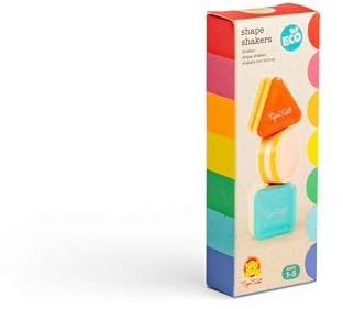 Tiger Tribe Shape Shakers, 3 Piece 2-in-1 Baby Shaker & Stacking Toy | 2-in-1 Baby Shaker & Stacking Toy, Eco Friendly Bioplastic, Sensory Toy Age 12+ Months