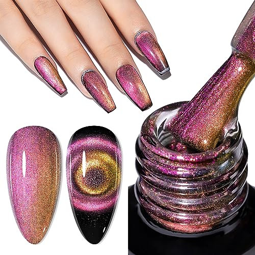 MIZHSE Cat Eye UV Gel Nagellack 9D Cateye Magnet Katzenaugen Gel Chamäleon Cateye UV Gel Glitzer Cat Eye Gel Nail Polish UV Nagellack Glitzer Soak Off UV/LED mit 1 Magnet 10ml