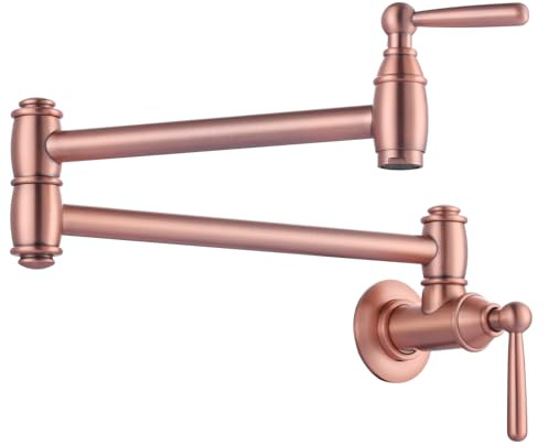 Rubinetto di riempimento per pentole, in rame, ARCORA vittoriano, montaggio a parete, rubinetto pieghevole da cucina, 2 maniglie con bracci oscillanti a doppio snodo, rubinetto per stufa in ottone