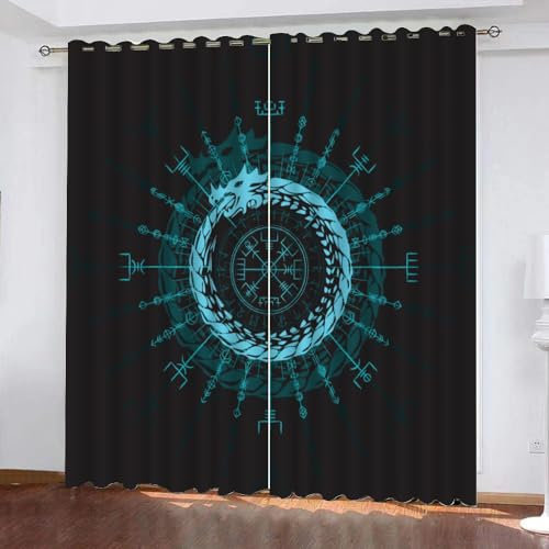WIKINGER Gardinen mit ösen 2er Set B 200 X H 160 cm Drachen Vorhang Blickdicht Kälteschutz Schallschutz Verdunkelung Wärmeisolierende Vorhänge für Wohnzimmer Schlafzimmer