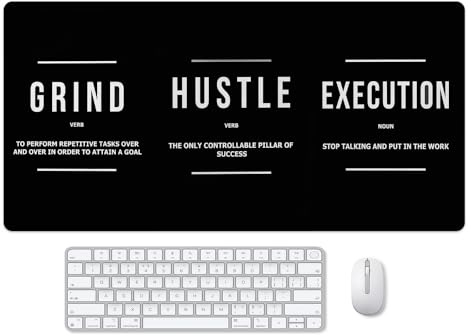 Reateforin Motivational Office Long Mouse Pad Desk Pad Big Mouse Mat Inspirational Black Keyboard Hustle Desktop Entrepreneur Quote Mousepad for Mens Teens Gifts Daily Reminder 31.5x15.7