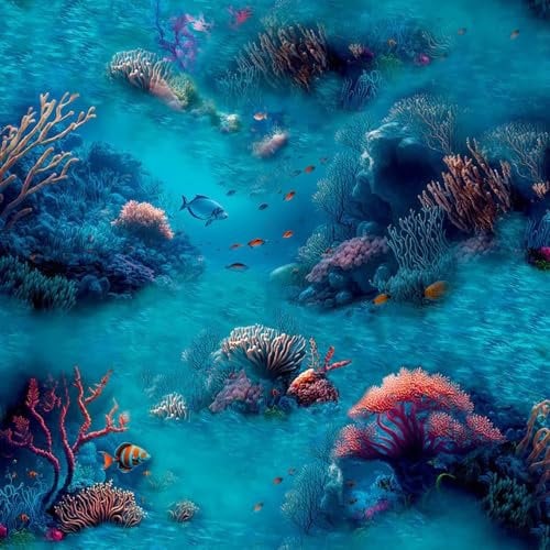 Under The Sea Blue Wallpaper - Fish Coral Ocean Children's Room Nursery - Modern Contemporary Feature Wall