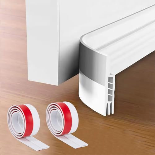 HAILM Burlete Puerta Entrada, 2 Pack 45 mm W x 1 m L Bajo Barrido Puerta, Protector Tiro Adhesivo Fuerte, Tapón Ruido Extracción, Fácil de Instalar y Lavable