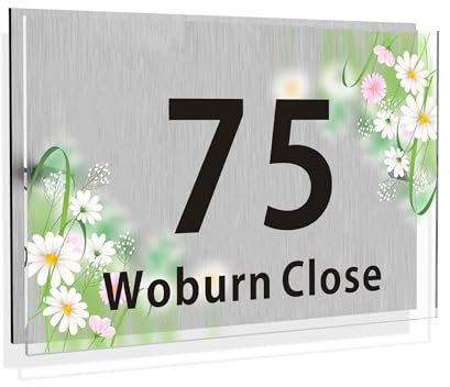 Personalised House Numbers Plaques Acrylic Door Number Plaques for Wall with Any Stress Number & Address Custom Road Plate Plaque Modern Glass Effect Outside Decoration for Home Gate(Design 1)