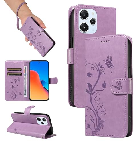 SRISHP Cover per Redmi 12 4G / 5G Custodia, Viola | Magnetica Cover a Libro, Portafoglio con Slot per Schede, Custodia in PU Pelle, Supporto Stand Cover