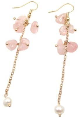 Boucles d'oreilles en Pierre - Les boucles d'oreilles à pampilles en Pierre Brute de Gravier de Quartz Rose d'améthyste Naturelle conviennent à l'usage Quotidien des Filles,Quartz Rose,Taille Uni