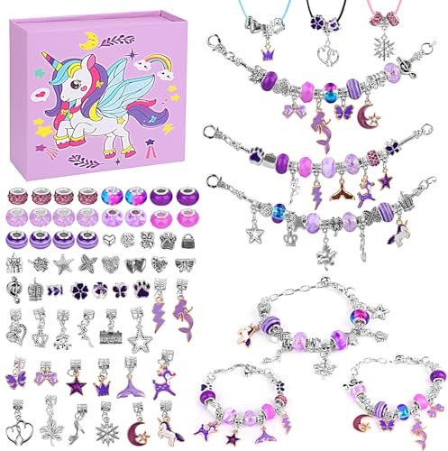 MXTIMWAN Schmuck Basteln Mädchen, Charm Armband Kit, Armbänder Selber DIY Spielzeug für Kinder Geburtstag Weihnachten Ostergeschenke Geschenke, 66 STÜCK
