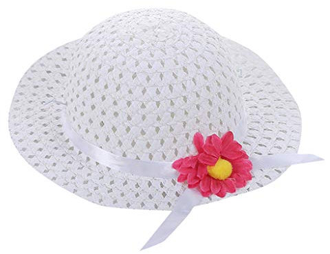 Blumenblumen Kinder Visierhut Sonne Baby Mädchen Sommer Hüte Stroh Kinder Hut Dreieckstuch Schal (White, One Size)