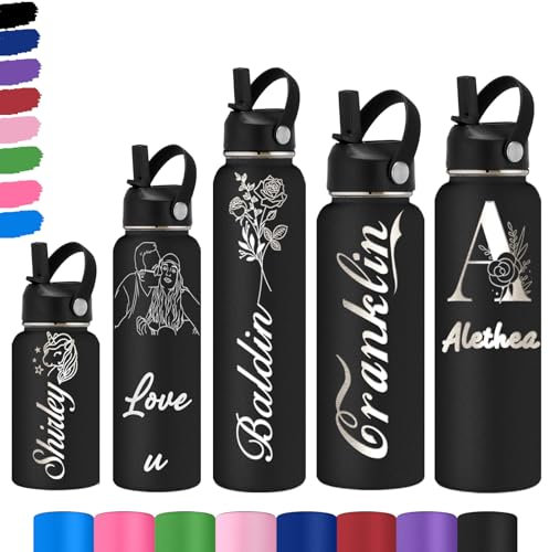 Gourde Personnalisable pour Enfant - Gourde PersonnaliséE Bouteille D'Eau Avec Nom - Gourde Isotherme Personnalisable GravéE Avec Paille pour L'éCole Le Sport Le Bureau L'ExtéRieur