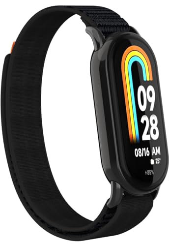 FiiMoo Nylon Bracelet Compatible avec Xiaomi Smart Band 9/Xiaomi Mi Band 9/Xiaomi Band 9/Xiaomi Smart Band 8/Xiaomi Mi Band 8, Remplacement Bracelet, Réglable Bracelet pour Xiaomi Band 9-Noir