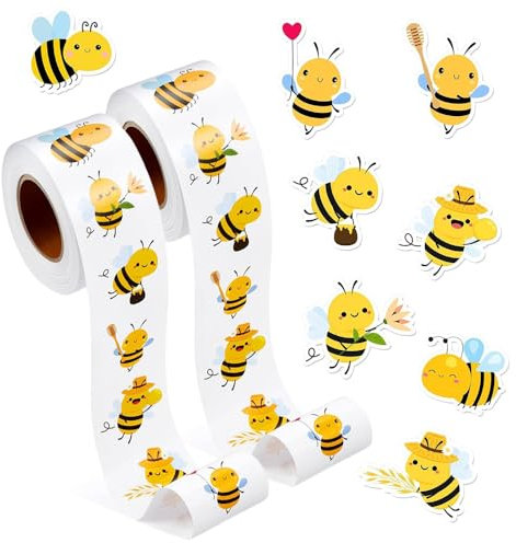 Bieiyhe 1000pcs Biene Aufkleber Tiere Kinder, Belohnungsaufkleber Rolle,Tiermotiv Sticker Biene,Motive Sticker Tiere,Cartoon Tieraufkleber Runde,Tiersticker Selbstklebend,Tiermuster Sticker Wasserfest