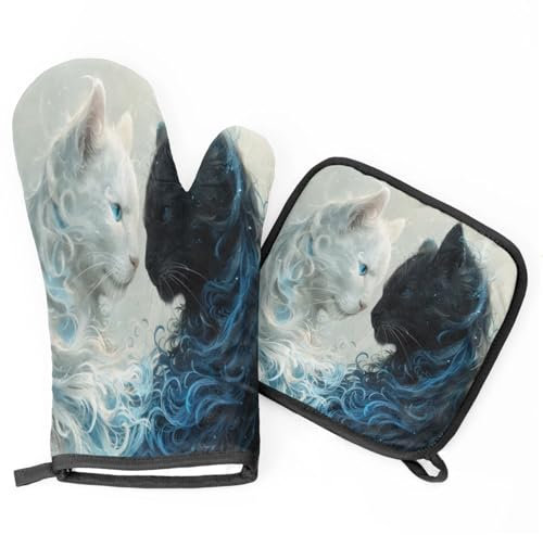 Set di guanti da forno a tema gatto e presine guanti da forno guanti caldi presina da cucina per cottura alla griglia