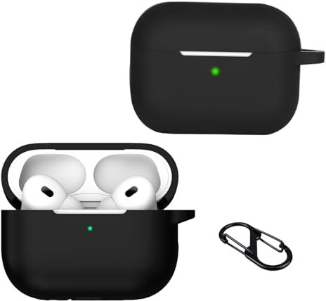 KZIOACSH Silicone Case for AirPods Pro 2, Ultra Slim Anti-Scratch Anti-Lost Protective Earbuds Case Lightweight Washable Sumdge-Proof Earphone Skin Cover with Carabiner for AirPods Pro 2, Black