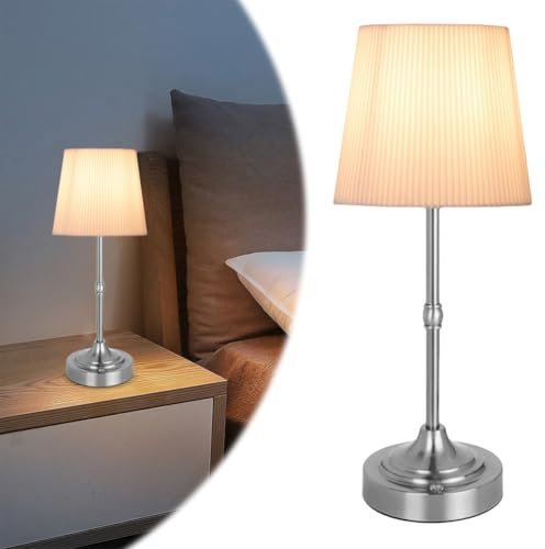 Nachttischlampe Touch Tischlampe, Led Nachttisch Touch Lampe, Tischleuchte Kabellos Aufladbar Lampe Ohne Kabel Kabelloser Dekolampe Aus Stoff FüR Nachttisch Schlafzimmer Wohnzimme (Silber, Stil A)