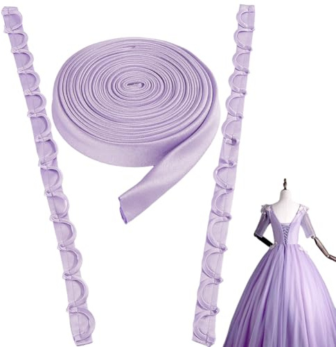 GORGECRAFT 3Pcs/ Set Satin Corset Kit Adjustable Wedding Dress Corset Back Kit Evening Gown Zipper Replacement Lace-up Loops Ribbons Dress Back Zipper Extender for Formal Prom Dress, Lavender