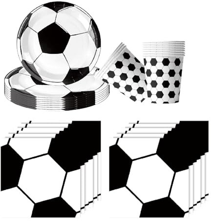Fußball Partygeschirr Set, einschließlich 10-Teller, 10-Papierbecher und 20-Taschentücher, Fußball-Themengeschirr, Kindergeburtstag Teller Becher Servietten,Party Deko Set.