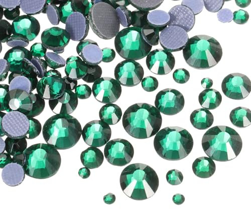 sourcing map 1450 Pcs Hotfix Rhinestones Flatback Crystal Glass Gems with Clear Bag Nail Art Kit for Crafts Clothes DIY Decoration 5 Sizes (SS6-SS30 Set,Dark Green)