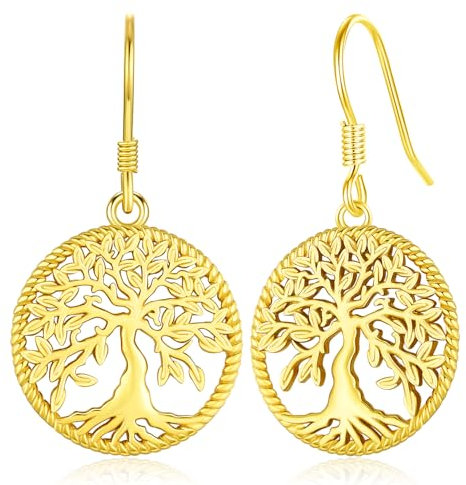 Baum des Lebens Ohrringe - Gold & Silber: Damen Hängende Ohrringe für Frauen & Mädchen