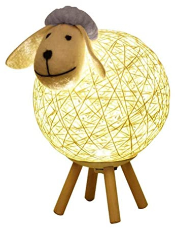 Kikumi Niedliches LED-Nachtlicht, Schaf-Rattan-Tischlampe, USB-Nachtlampe für Zuhause, Kinderzimmer, Schlafzimmer, Wohnzimmer (grau)