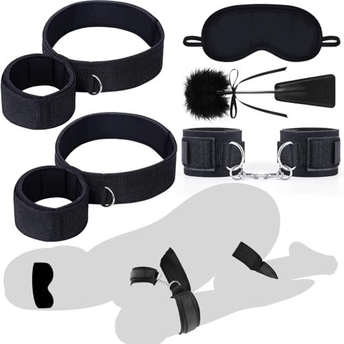 BDSM Bondage Fesseln Sex Spielzeug Für die Paare Extrem Sex,Sexspielzeuge Handgelenk zu Oberschenkel Fußfesseln, Abnehmbares SM Kit,Sex Toys Handschellen Für Sexspiele mit Augenbinde Peitschen