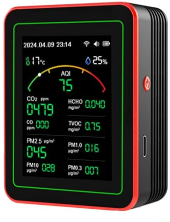 Luftqualitätsmonitor, 15-in-1-Tester, Echtzeit-AQI-Detektor, HCHO-Messgerät, PM2.5-Sensor, für Zuhause und Büro (schwarz)