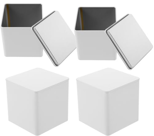 Amosfun 4er Set Kleine Weißblech Vorratsdosen 8,5 x 8,5 x 8,5 cm luftdicht für Kaffeebohnen, Tee, Zucker & Gewürze – Frischhaltung vor Luft, Licht & Feuchtigkeit, Schutz vor Insekten