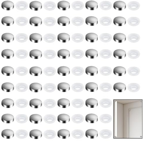 Lot de 60 cache-vis argentés pour écran de douche - Petites vis à clipser - Capuchons décoratifs pour vis de calibre 6 à 8 pour vis de miroir