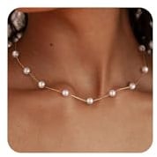 ZHESHY Gold Perlenkette Damen 14k Vergoldet Silber Halskette Weiße Perle | Blume Beads Choker Layering Goldkette, Silberkette Mit Anhänger,Hypoallergene Hochzeit Geschenke Braut Frauen Modeschmuck