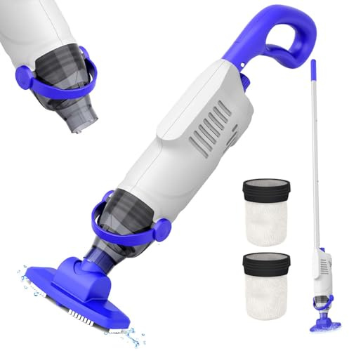 Aspirateur de Piscine sans Fil pour Piscine Hors Sol, aspirateur à Main Rechargeable de 60 W avec Perche et Aspiration de 6,5 L/Min, Blanc