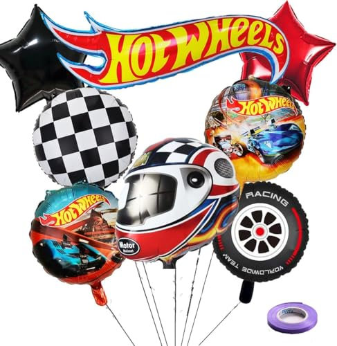 8PCS Foil Balloons, Hot Car Balloons, Hot Car Birthday Party Decorations Supplies Boys Girls