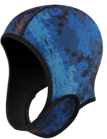 TINAYAUE Capucha de neopreno para hombres y mujeres, 2 mm, con correa ajustable para la barbilla, protección UV, para surf, esnórquel, deportes acuáticos (azul camuflaje)